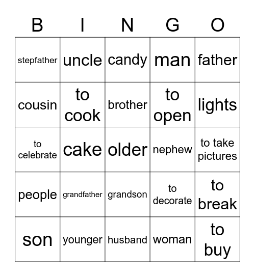 Familia y Fiestas Bingo Card