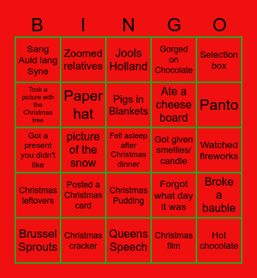 2020 Christmas bingo Card