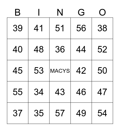 MACYS BINGO Card