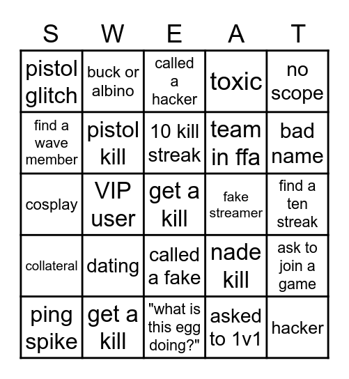 Shell bingo (sweat mode) Bingo Card