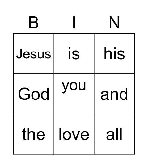 word wall Bingo Card
