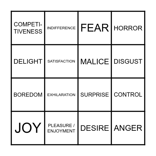 Emotion BINGO Card