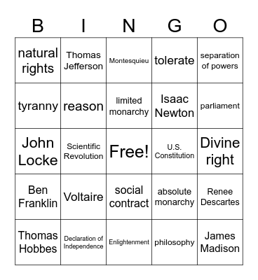 Enlightenment Bingo Card