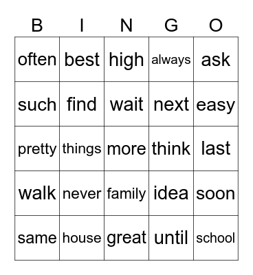 Snap Word Bingo 3 Bingo Card