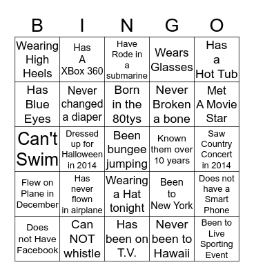 Troy & Lina's New Years Party 2014 Bingo Card