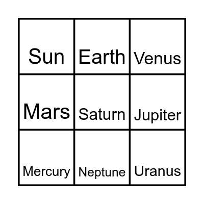 PLANETS Bingo Card