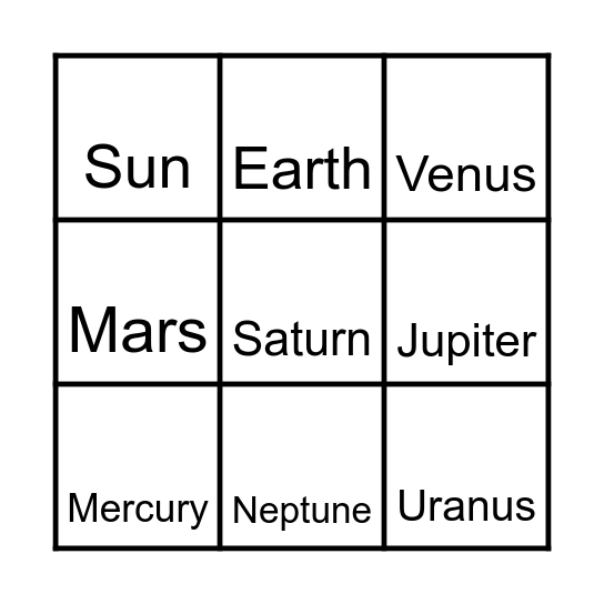 PLANETS Bingo Card