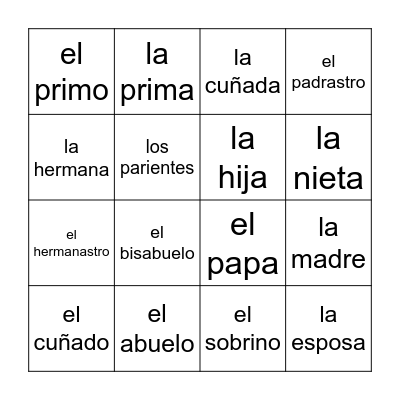 la familia Bingo Card