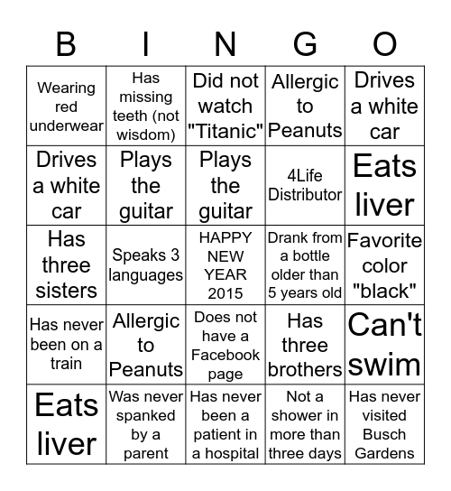 HAPPY NEW YEAR 2015 Bingo Card