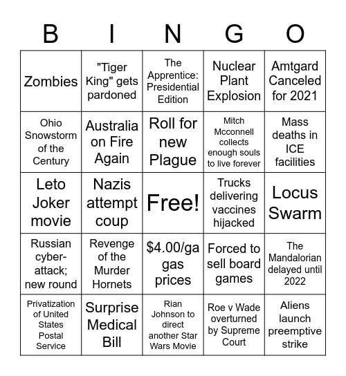 2021 Bingo Card - Aszar Bingo Card