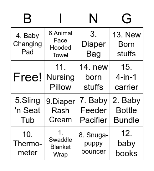 Tongtong's baby Sower Bingo Card