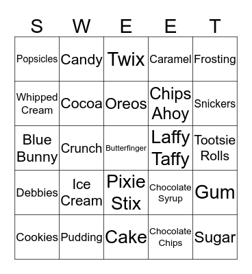 Sweets Bingo Card