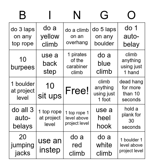Climbing BINGO! Bingo Card