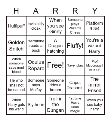 Harry Potter party Bingo Card