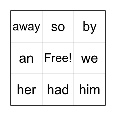 Sight Words # 9 Bingo Card
