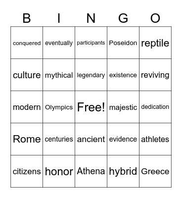 Legendary Creatures and the Olympic Games Bingo Card