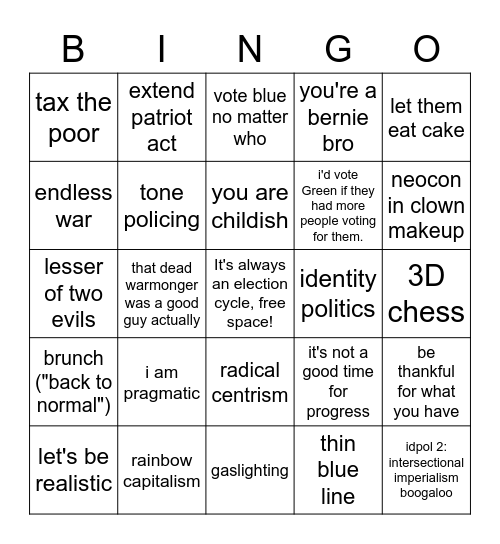 Liberal Bingo Card