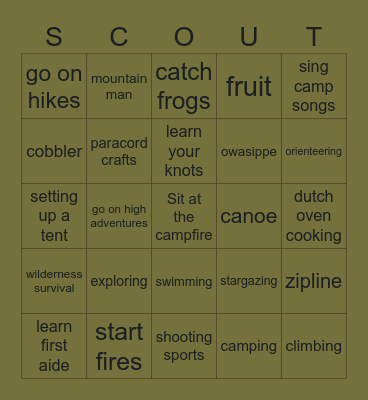 Girl Troop things Bingo Card