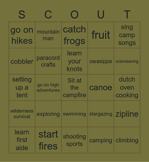 Girl Troop things Bingo Card