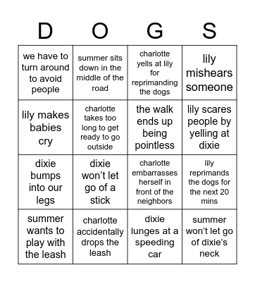 walking summer & dixie Bingo Card