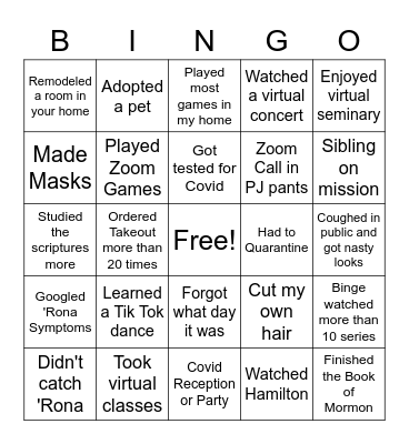 2020 Bingo Card
