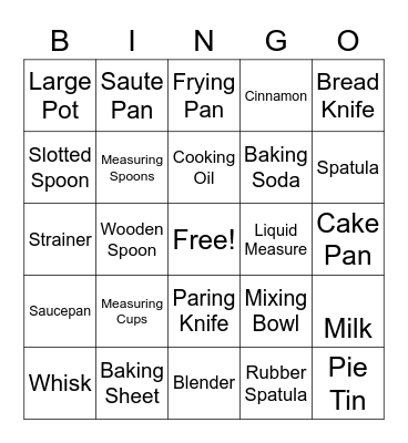 Kitchen Bingo Card