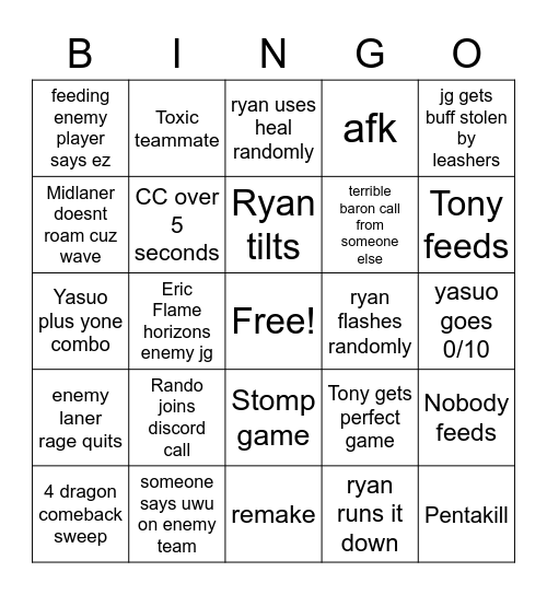 League Bingo Card