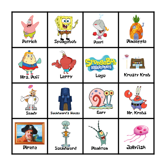 Spongebob Squarepants Bingo Card