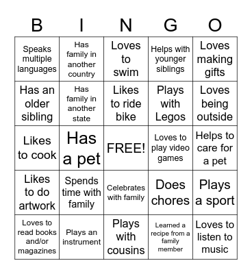 Our Treasures Bingo Card