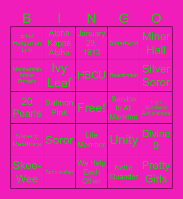 AKA Bingo Card