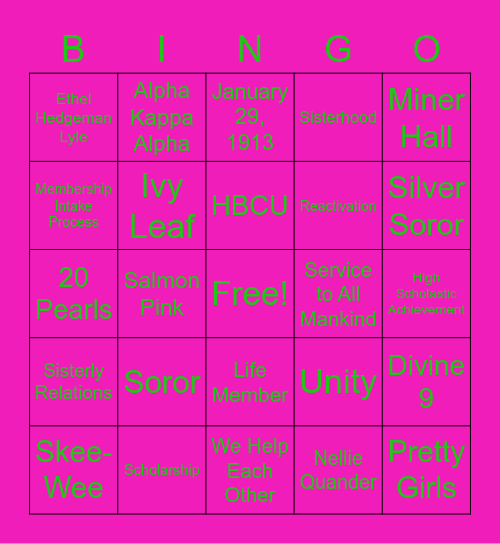 AKA Bingo Card