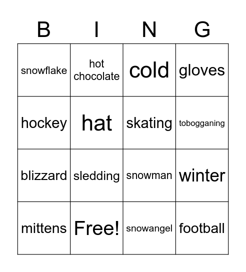 Winter Words Bingo Card