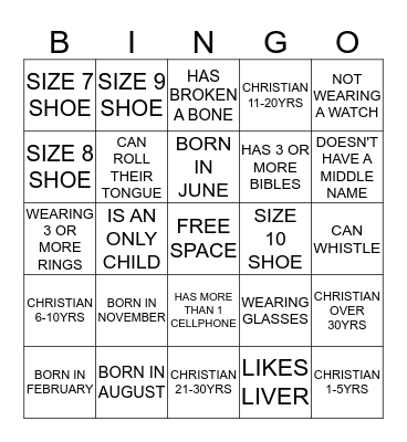 Meet and Mingle Bingo Card