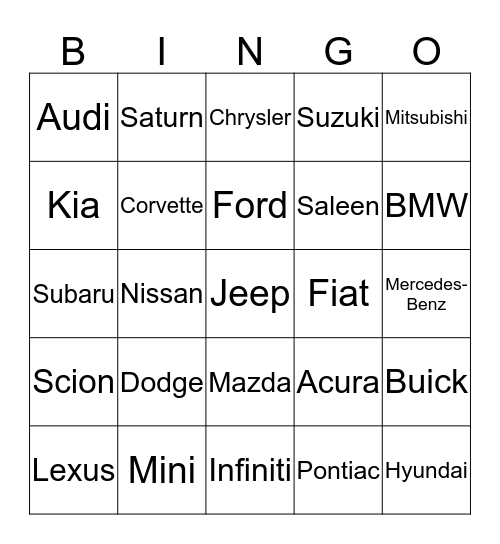 Car Ride Bingo Card