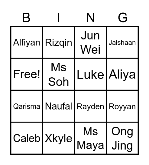 Primary 2 Hope Bingo Card