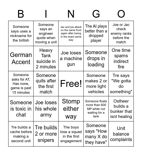 coh2 bingo Card