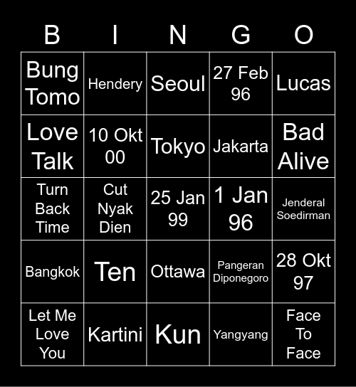 WayV Bingo Card