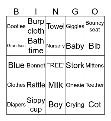 It's a Boy Bingo Card