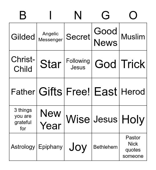 Sermon Bingo - January 3rd 2021 Bingo Card