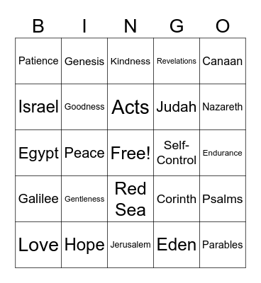 Sunday School Bingo Card