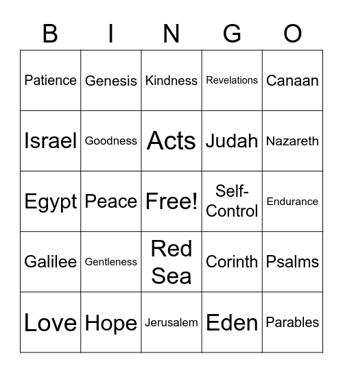 Sunday School Bingo Card