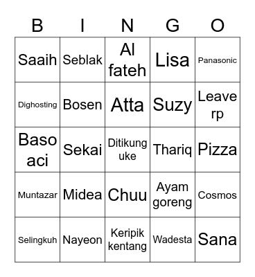 Nayeon Bingo Card