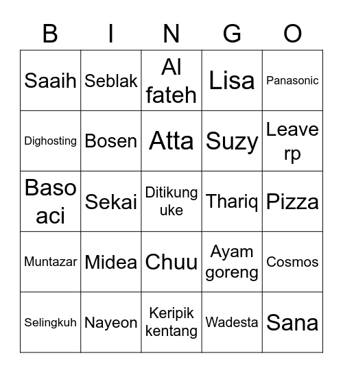 Nayeon Bingo Card
