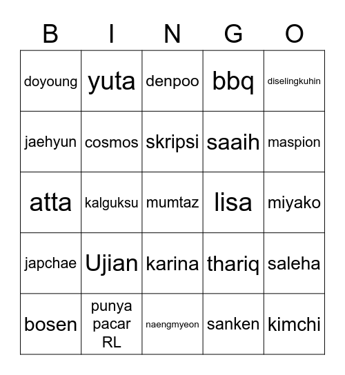 Doyoung Bingo Card