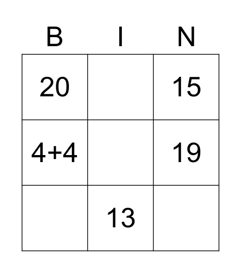 Number Bingo Card