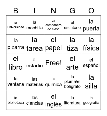 Lesson 2 Vocabulary Bingo Card