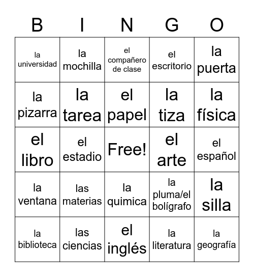 Lesson 2 Vocabulary Bingo Card