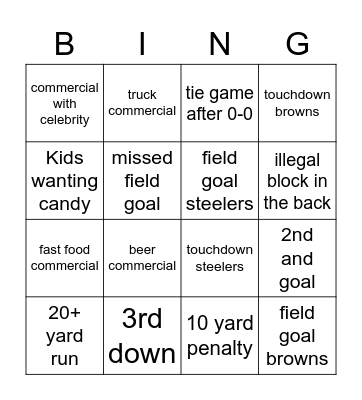 Football bingo Card