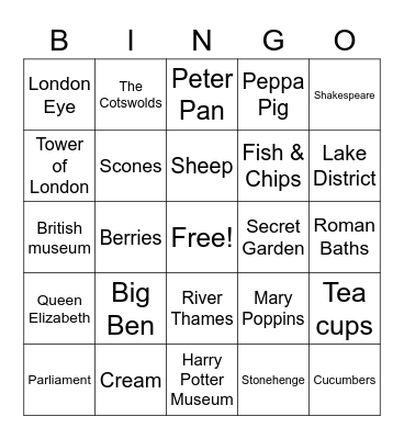 English Tea Party Bingo! Bingo Card