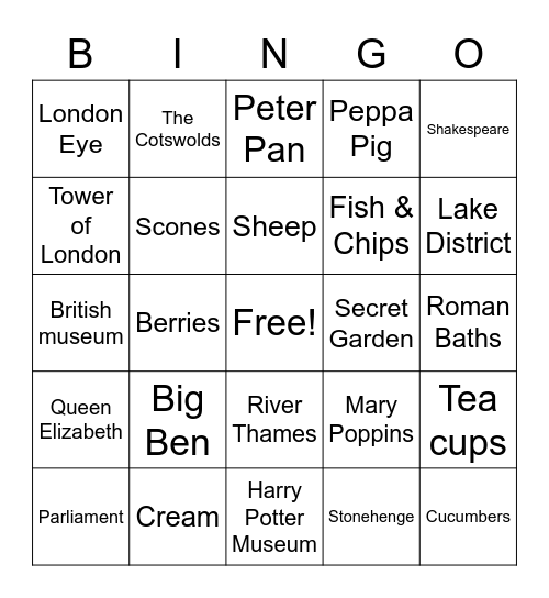 English Tea Party Bingo! Bingo Card